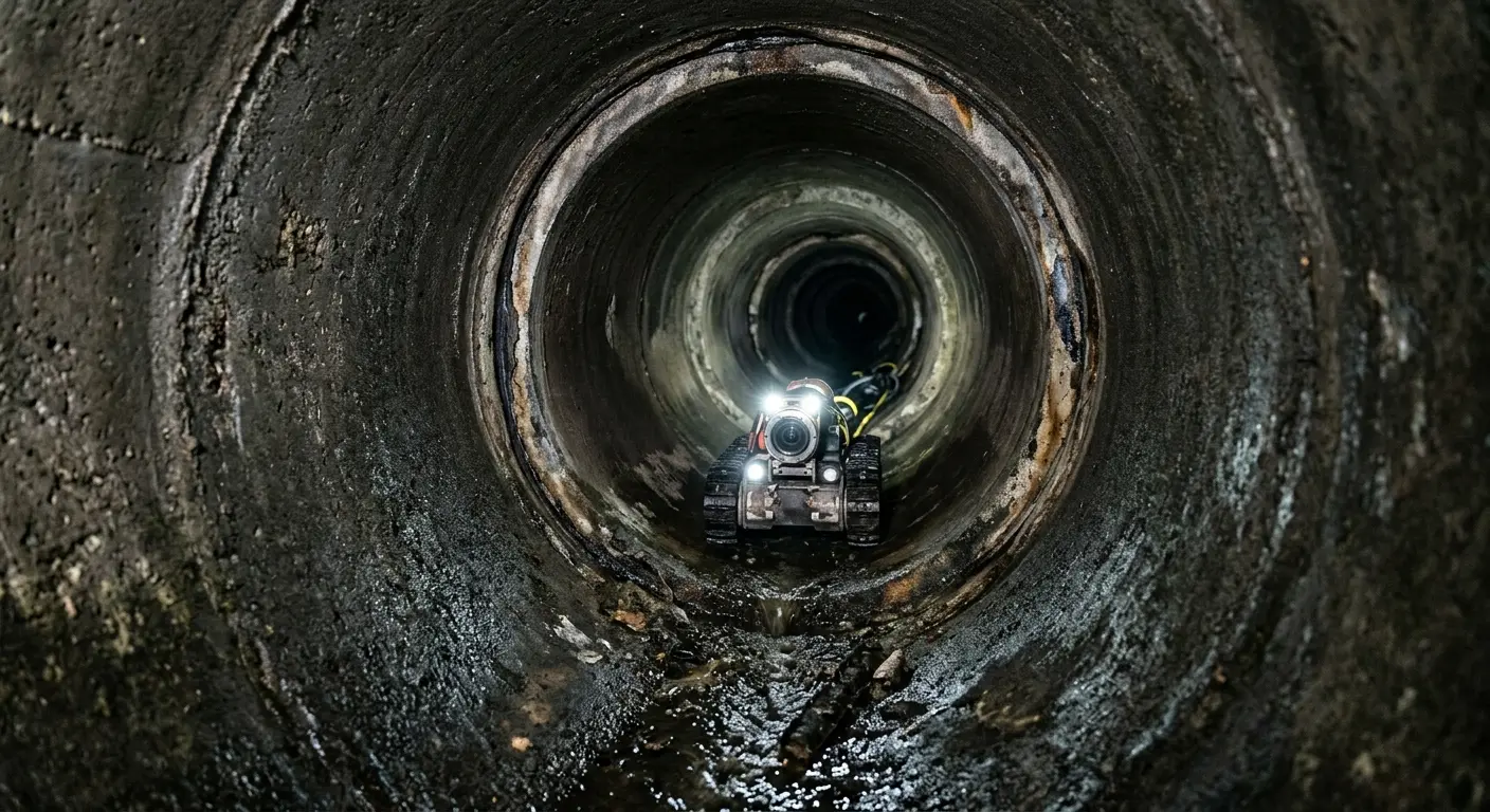 Robotic sewer camera inspecting pipe interior for Sewer Line Cleaning in Hollywood